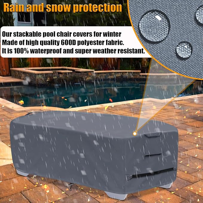 Stackable Chaise Lounge Covers for 2-3 Stackable Patio Lounge Chair, 600D - Image 4