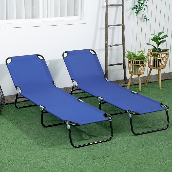Outsunny 2 Piece Folding Chaise Lounge Pool Chairs, Outdoor Sun Tanning Chairs - Image 9