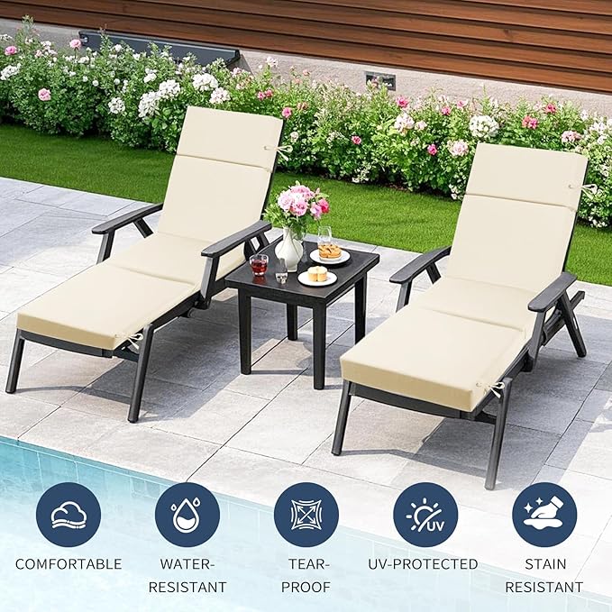Outdoor Chaise Lounge Cushion 72" x 21" x 3", 4-Section Folding Patio Lounge - Image 4