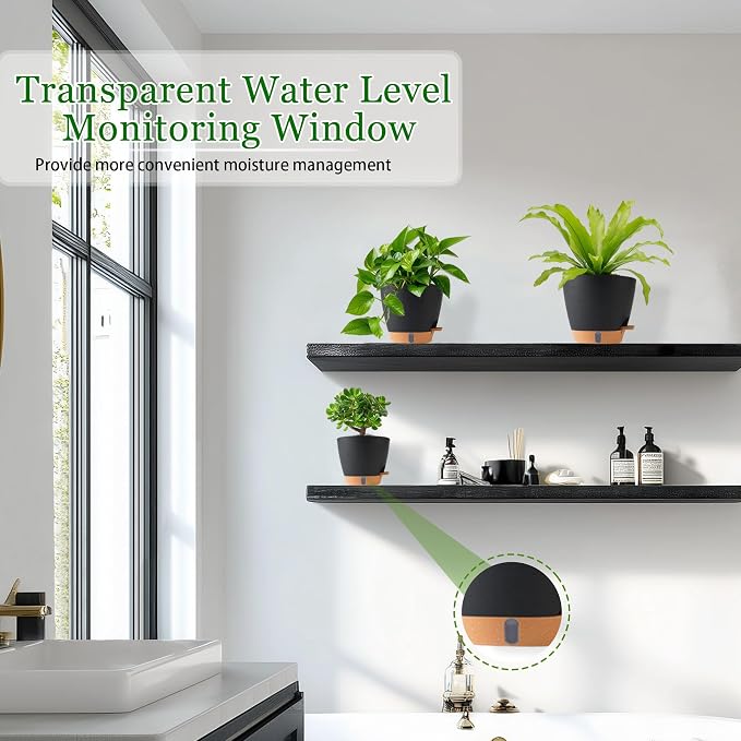 Self Watering Pots for Inoor Ourdoor Plants 8/7/6.5/6/5 Inch Plastic Planters - Image 6