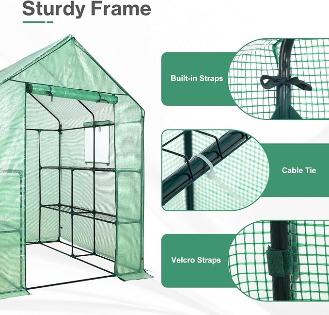 Aoodor Walk-in Greenhouse with 8 Shelves, 4.7 × 4.7 × 6.4 ft Outdoor Garden - Image 5