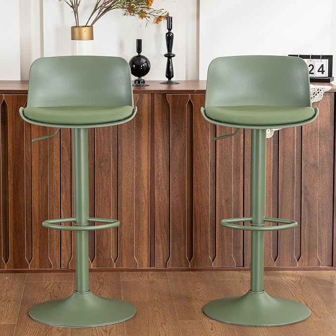 Kidol & Shellder Bar Stools Set of 2 Olive Green Adjustable Swivel Counter - Image 8