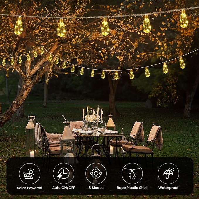 Solar String Lights, 24FT Vintage Rope Hemp Solar Outdoor String Lights - Image 6