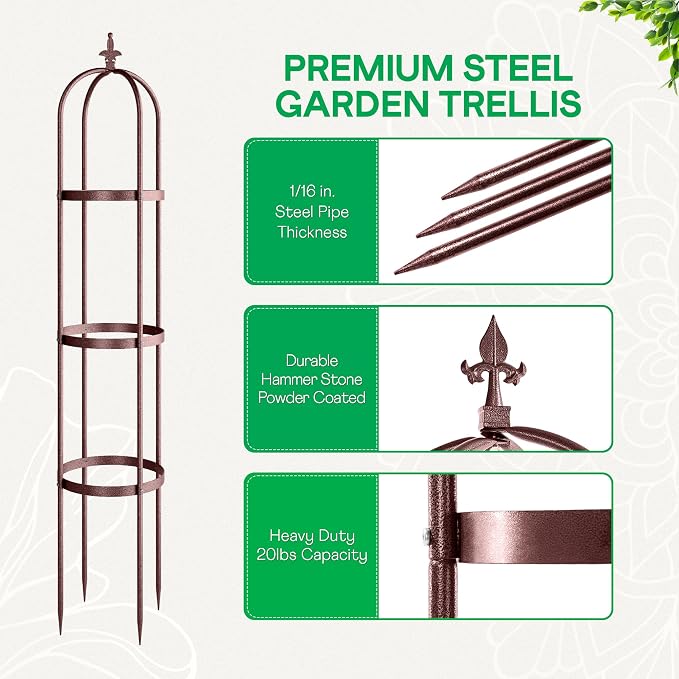 Idzo Trellis for Climbing Plants Outdoor, Garden Trellis Steel, Obelisk Design - Image 3