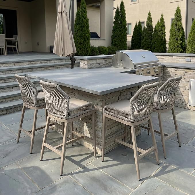 PURPLE LEAF Patio Counter Height Bar Stools 24" H Set of 2 Modern Rattan Bar - Image 3
