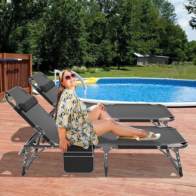 DoCred Heavy Duty Chaise Lounge Chair, Adjustable 5-Position Folding Chaise - Image 5