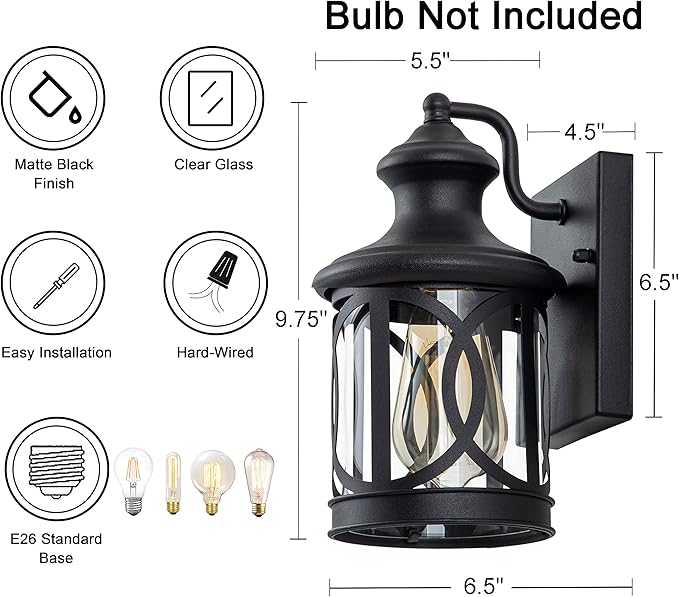 2-Pack Outdoor Wall Lights, Porch Lights, Waterproof Outdoor Wall Sconce - Image 3