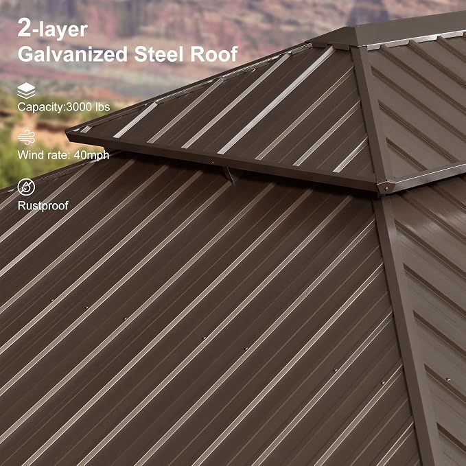 PURPLE LEAF 12' X 24' Outdoor Hardtop Gazebo Patio Wide Aluminum Frame - Image 9