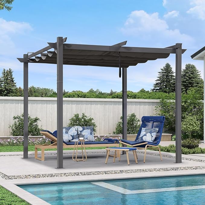 PURPLE LEAF 10' x 10' Aluminum Outdoor Pergola Wind-Resistant Retractable by Unknown