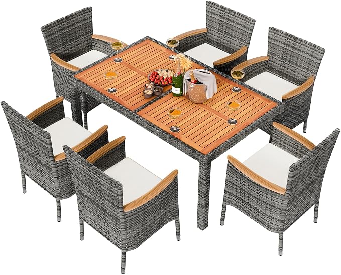 Shintenchi 7 Piece Patio Dining Set, Wicker Patio Conversation Set by Shintenchi