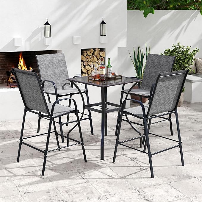 Tangkula Outdoor Bar Stools Set of 4, Enlarged Seat & Metal Frame, Tall Patio - Image 2