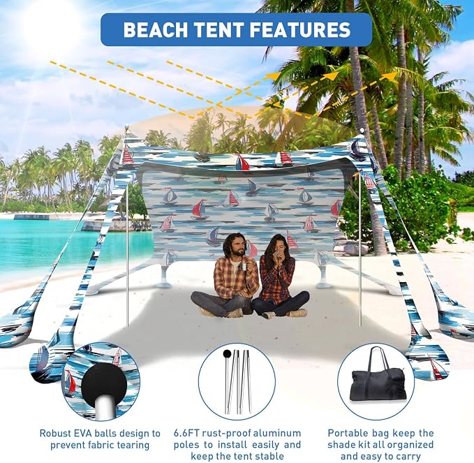 Beach Tent Sun Shelter 10x10ft Beach Canopy Easy Pop Up Sun Shade Portable - Image 3