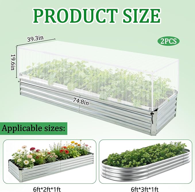 2 Pack Garden Netting for Raised Beds, 74.8" x 39.3" x 19.6" Garden Bed Insect - Image 2