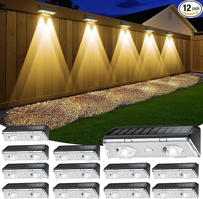 Solar Fence Lights Outdoor, 12 Pack IP65 Waterproof Fence Lights Solar Powered by KEILAIMO