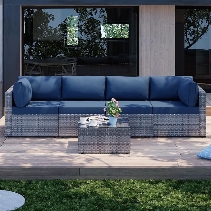 Shintenchi 5 Pieces Outdoor Patio Sectional Sofa Couch - Image 4