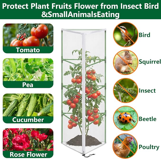 2 Pcs Garden Bird Netting for Triangle Plant Cage, Tomato Trellis Insect Bird - Image 5
