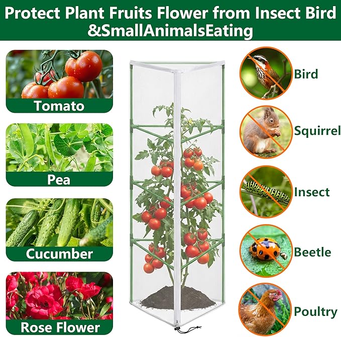 4 Pcs Garden Bird Netting for Triangle Plant Cage, Tomato Trellis Insect Bird - Image 5