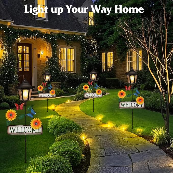 Lewondr Solar Garden Lights Butterfly, 37.4 Inch Solar Lamp Post Light - Image 2