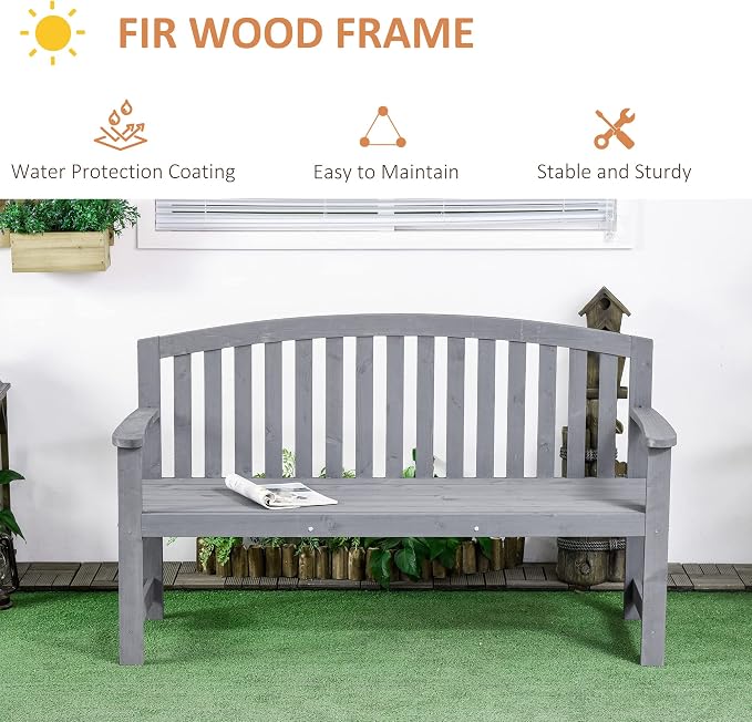Outsunny 56" Outdoor Wood Bench, 2-Seater Garden Bench - Image 5