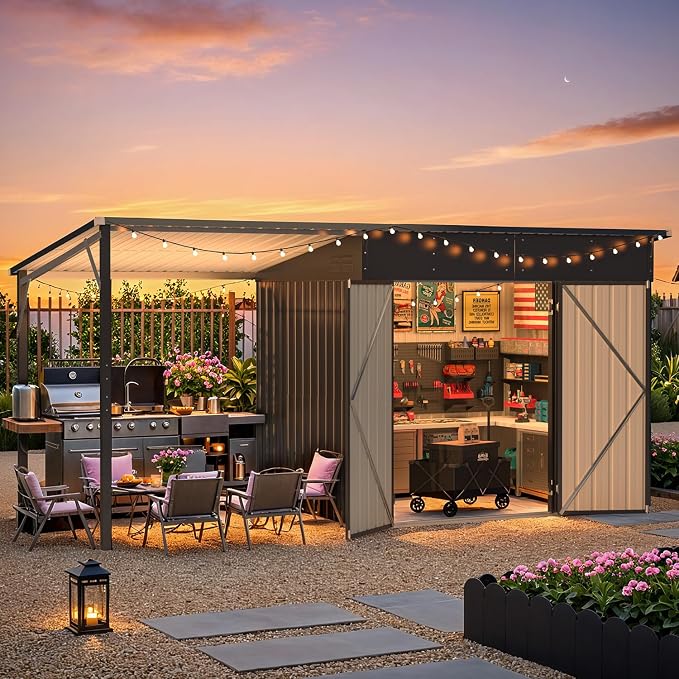 AECOJOY 14x6 Outdoor Open-Sided Metal Storage Shed, 6x8 Small 2-in-1 Tool Shed - Image 7