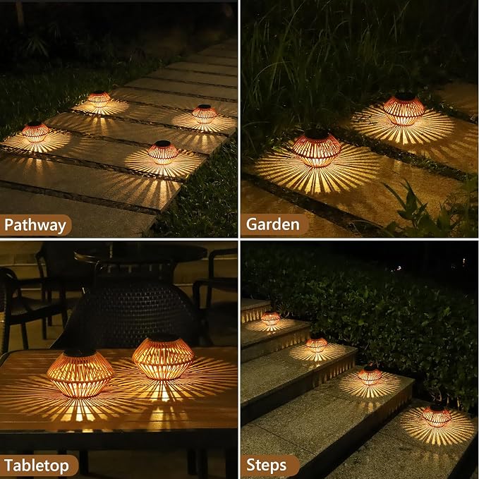 Set of 2 Solar Lights Outdoor Waterproof, Rattan Solar Lantern, Outdoor Table - Image 6