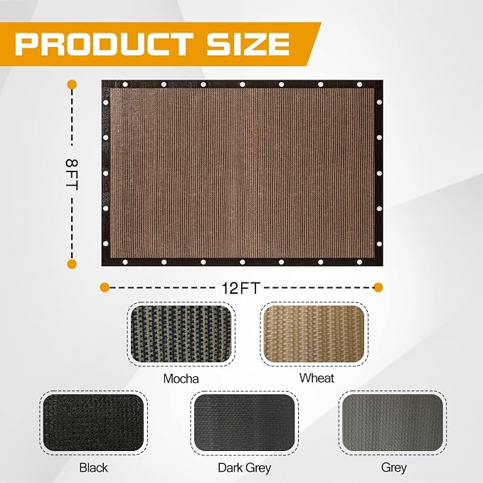 8'x 12' Sun Shade Cloth with Bungee Balls, Mocha Outdoor Pergola Shade Cover - Image 2