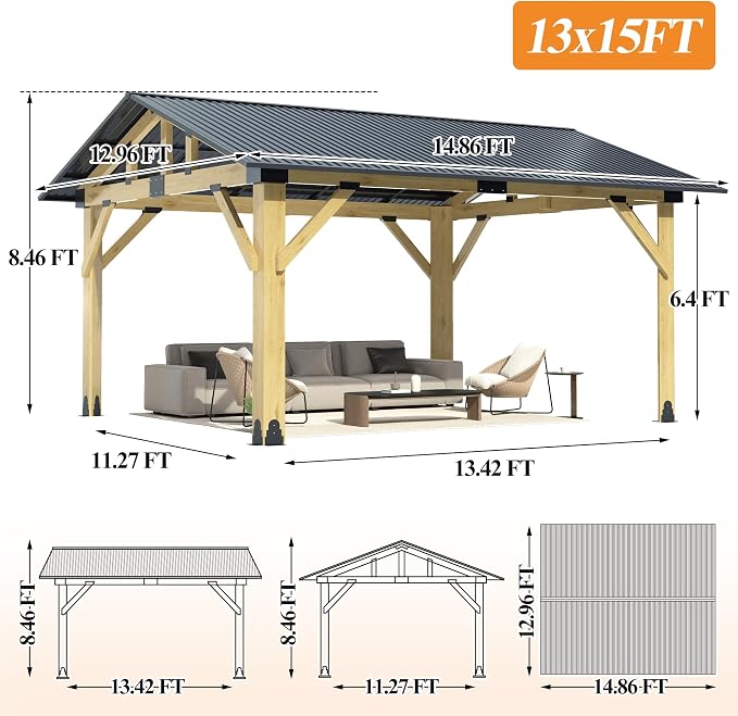 COVERONICS 13’x15’ Outdoor Hardtop Wood Gazebo - Image 2