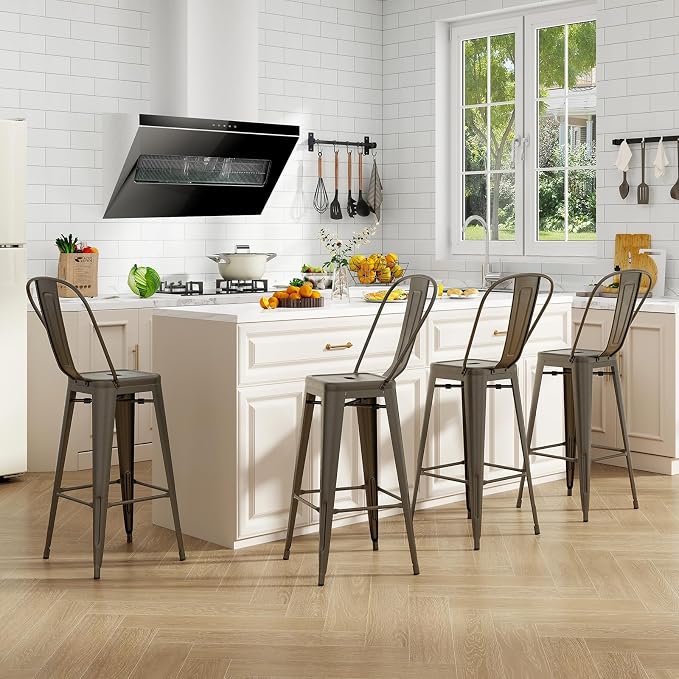 Giantex Metal Bar Stools Set of 4, Rubber Feet, Industrial Stackable Barstools - Image 9