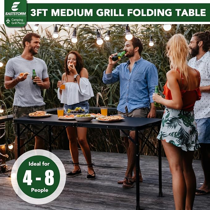 4ft Folding Table with Adjustable Height, Solid Metal Iron Top Portable Camping - Image 4