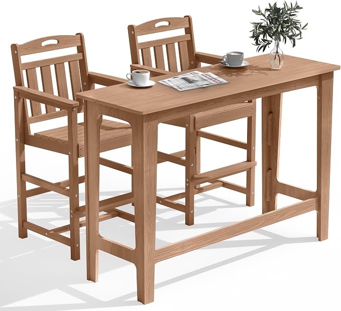 Outdoor Patio Bar Height Table and Tall Adirondack Chairs Set of 2, All-Weather by Suunyn