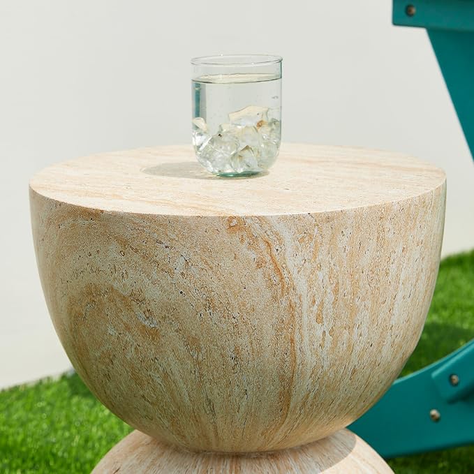 Glitzhome Outdoor Side Table, 17.75" H Decorative Garden Stool MGO Hourglass - Image 8