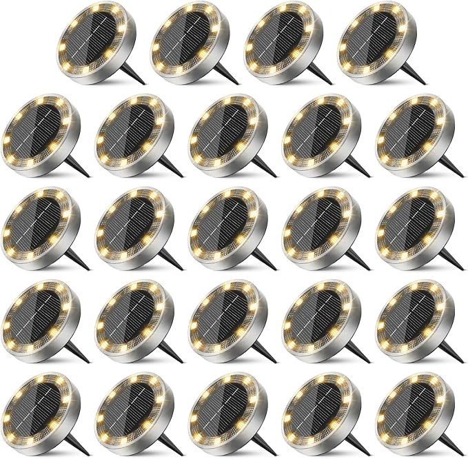 24 Pack Solar Ground Lights Outdoor, 8 LED Mini Flat Solar Disk Lights by Unknown