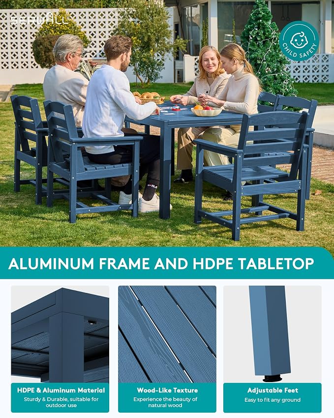 SERWALL 7-Piece Patio Dining Sets, All Weather HDPE Outdoor Furniture Set - Image 5