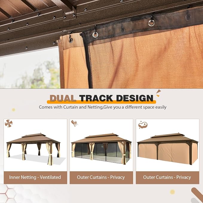 EROMMY 14'x22' Hardtop Gazebo Double Roof Galvanized Steel Canopy Outdoor - Image 6