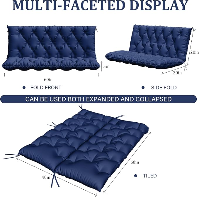 Porch Swing Cushion with Backrest, Waterproof Bench Cushion - Image 2