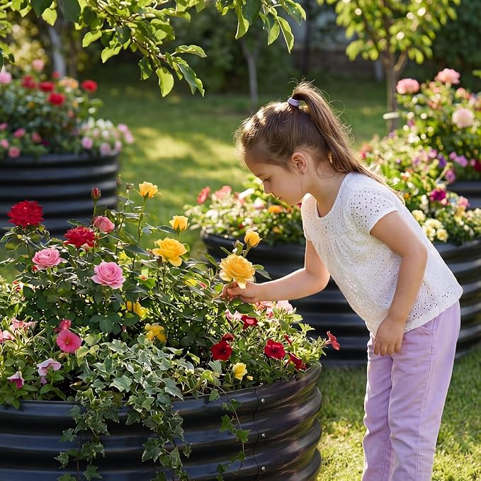 AHEONLAR 3 Pack 2x2x1 ft Round Galvanized Raised Garden Bed Kit Round Metal - Image 3