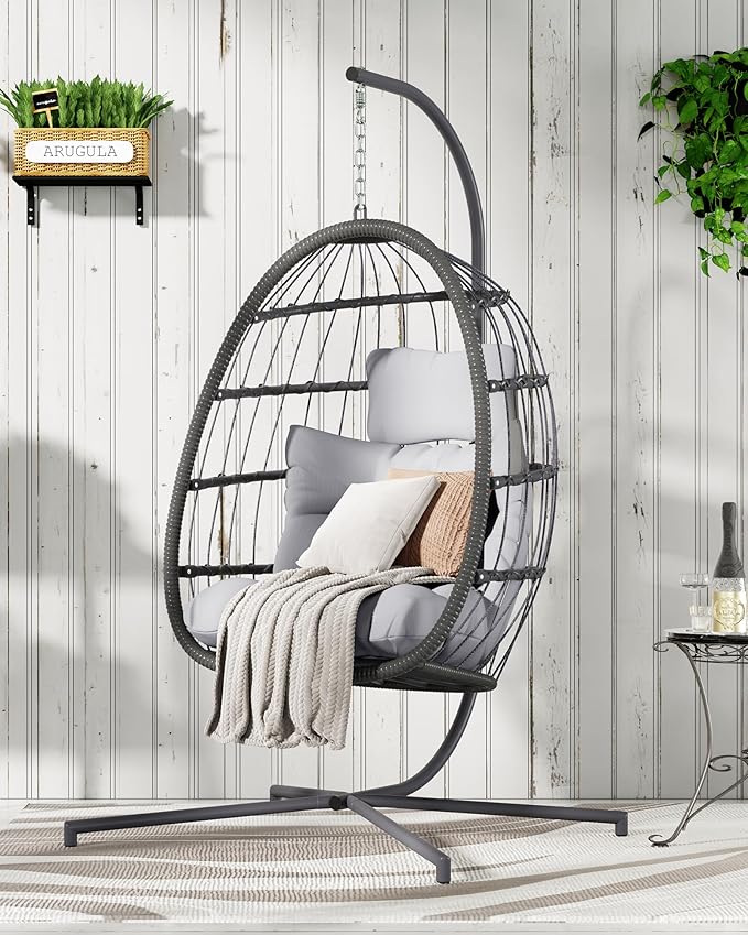 HWB Hanging Egg Chair with Stand, Swing Hammock Chair with Cushion by HWBEnjoywarmhome