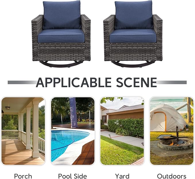 Belord Wicker Chairs Outdoor Bistro Set Oversize Patio Swivel Rocker, Rattan - Image 9