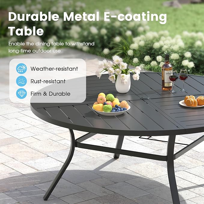Patio Dining Table for 8-10, Round Metal Outdoor Table - Image 4