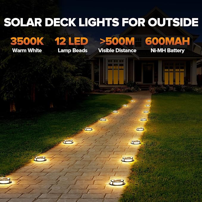 LUTEC 2 Pack Solar Deck Lights, 12 LEDs IP65 Waterproof Solar, Outdoor Driveway - Image 2