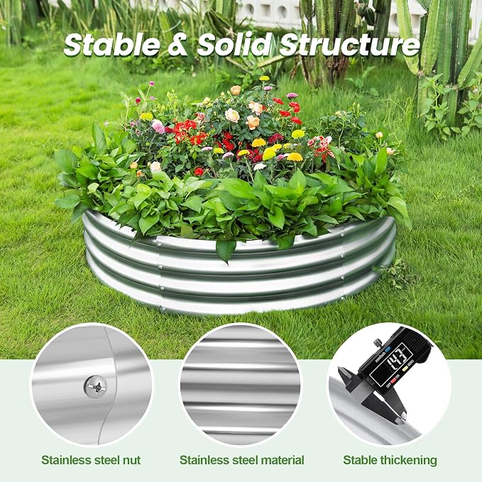 Land Guard 3×3×1ft Galvanized Raised Garden Bed Kit, Round Galvanized Planter - Image 4
