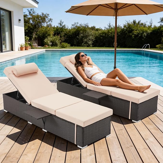 Outdoor Chaise Lounge with Adjustable Backrest Set of 2, 6-Position Reclining by ZZWHOM