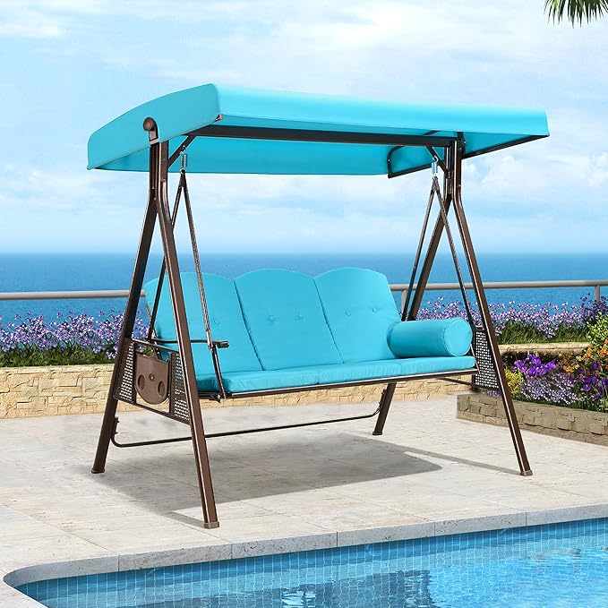 PURPLE LEAF 3-Seat Deluxe Outdoor Patio Porch Swing by PURPLELEAF