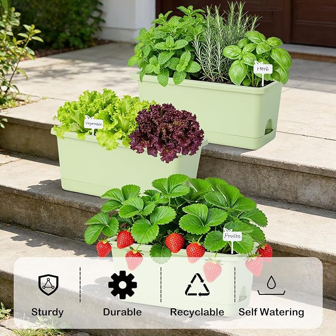 Window Box Planter 6 Packs, 13.8 Inches Rectangle Flower Pots - Image 2
