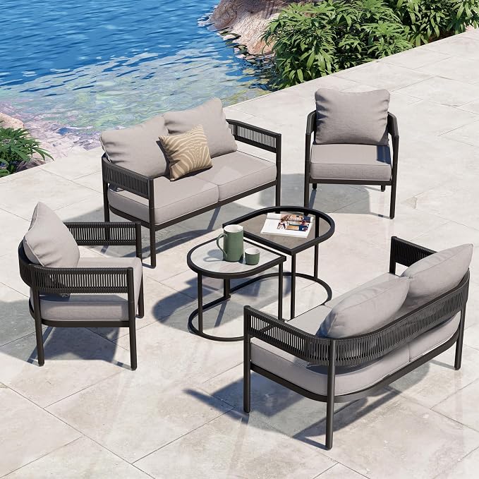 Grand patio 6-Piece Outdoor Furniture Set, 6 Seats Wicker Sofa Conversation Set by GrandPatio