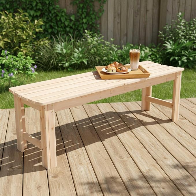 Shine Company Outdoor Wooden Backless Patio Garden Bench, 5 Ft - Image 4