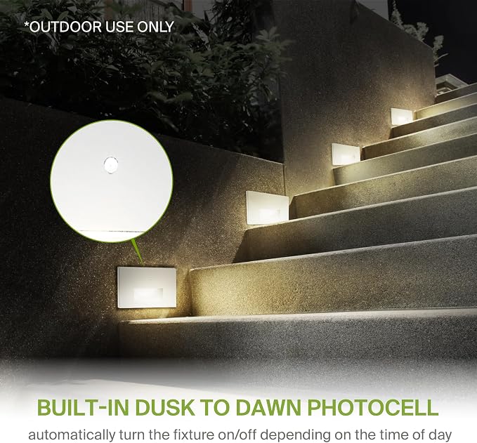 ASD LED Recessed Step Light Fixture, Dusk To Dawn Outdoor Stair Tread Lighting - Image 5