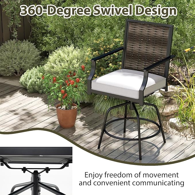 Tangkula Outdoor Wicker Swivel Bar Stools Set of 2, Counter Height Heavy Duty - Image 4