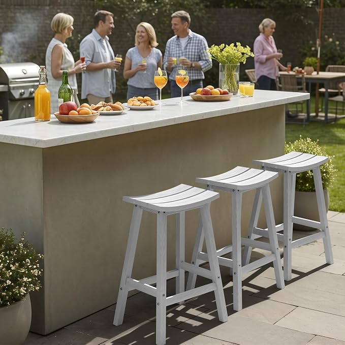 Ciokea 2 Set 29" Outdoor Bar Stools Heavy Duty HDPE Outdoor Stools Waterproof - Image 6