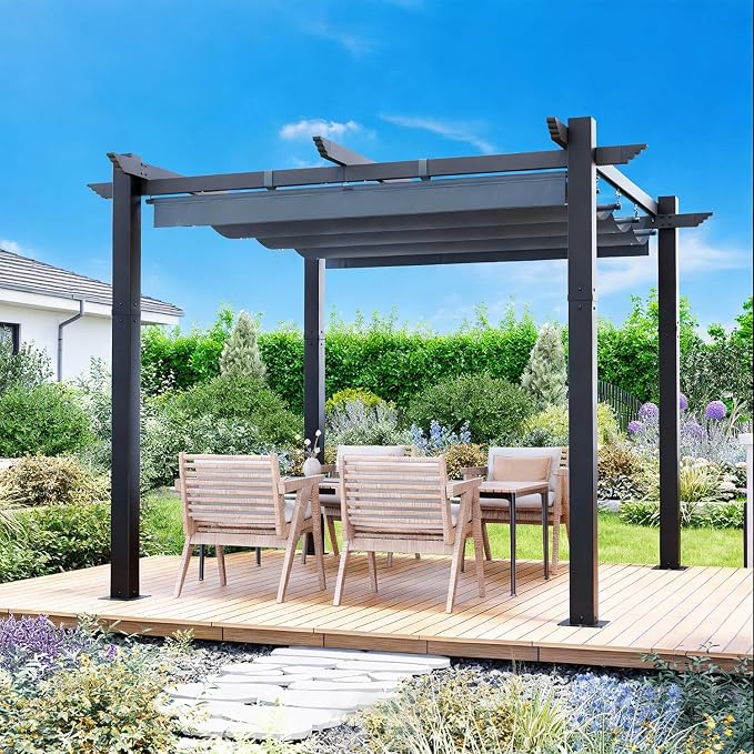 MELLCOM Retractable Pergola 10x10 Ft, Metal Shelter by MELLCOM